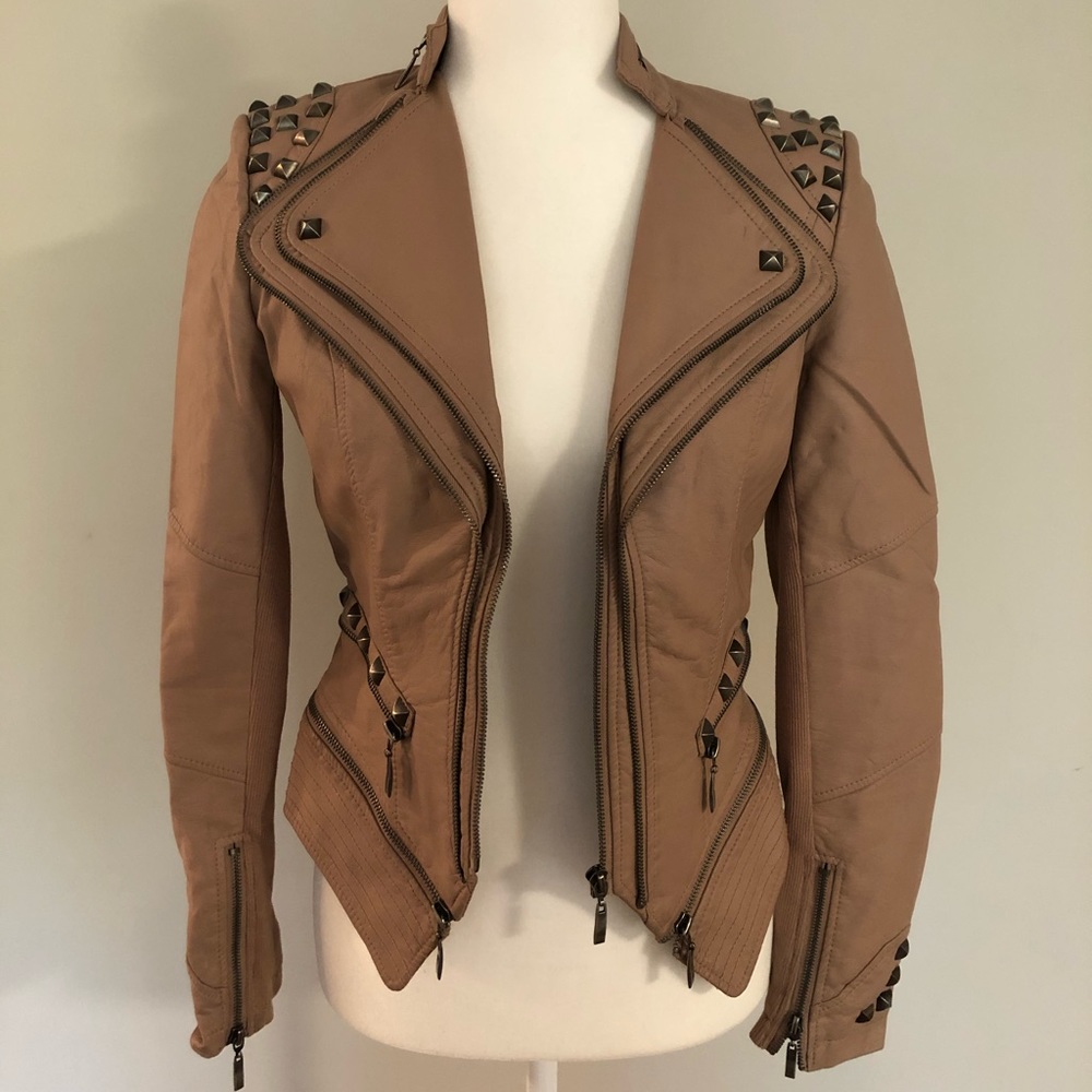 TCEC pink(rose) faux leather studded jacket